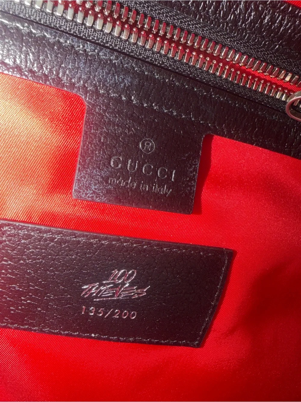 Gucci x 100 Thieves Off the Grid Red Monogram Nylon Backpack with Black Trim